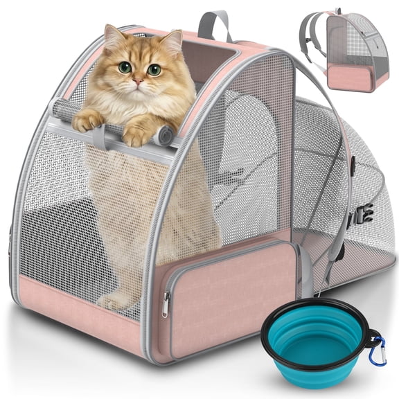 Cat Backpack Carrier Expandable Well-Ventilated Pet Carrier Backpack for Cats and Small Dog Puppies Outdoor Travel book Bag for Pets,Pink