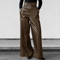 thumbnail image 2 of Women'S Faux Leather Pants Pu High Waist Wide Leg Pants With Pockets Pleated Fall Winter Fashion Flare Trousers, 2 of 4