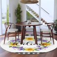 thumbnail image 4 of Welcome Round Living Room Rugs 6 ft, Vintage Purple Yellow Floral Wreath Black Plaid Border Washable Area Rug with Non-Slip Sturdy Edge Binding Round Carpet for Kitchen Office Bedroom, 4 of 9