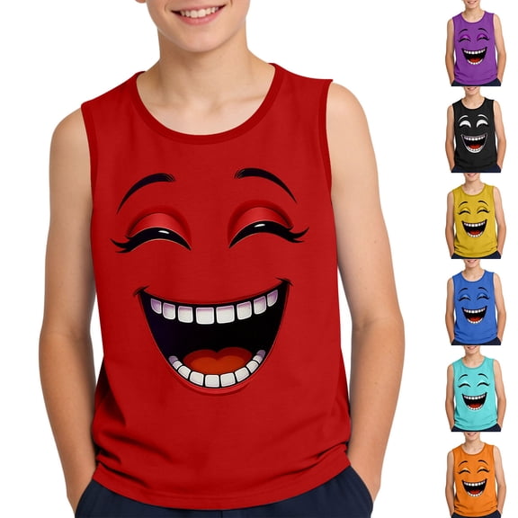 YHAJDS Boys Athletic Performance Muscle Tank Top Print Sleeveless Round Neck Vest for Active Boys 3-15 Years