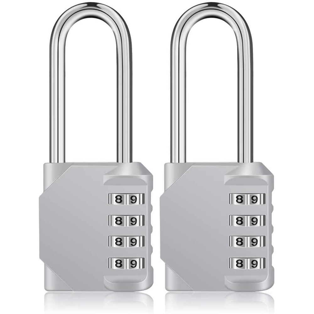 Long Shackle Padlock 2 Pack, 4 Digit Combination Lock, Resettable