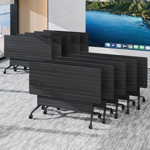 10PCS Modular Folding Conference Table with Wheels 55.1in, Collapsible Conference Room Tables for Office Classroom Black