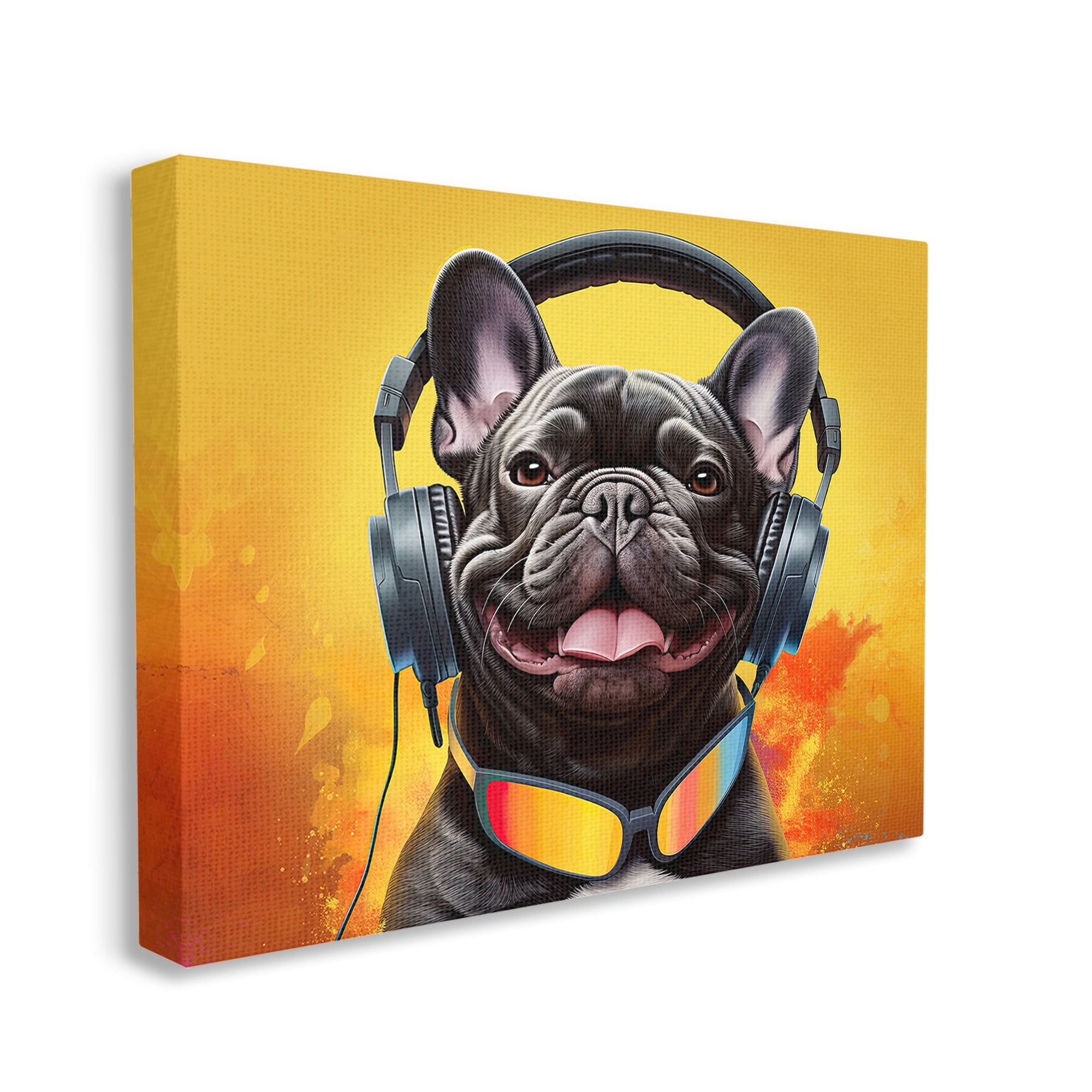 Stupell Industries Modern Dog with Headphones Animals & Insects Painting Gallery Wrapped Canvas Art Print Wall Art, 40 x 30