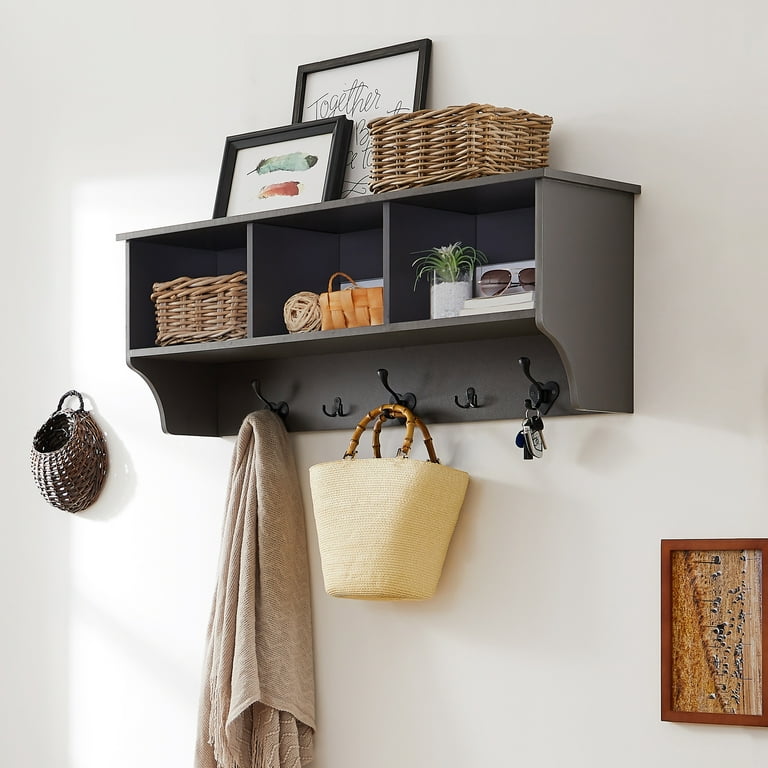 Coat Rack Wall Shelf , Entryway Shelf with Coat Hooks , Home