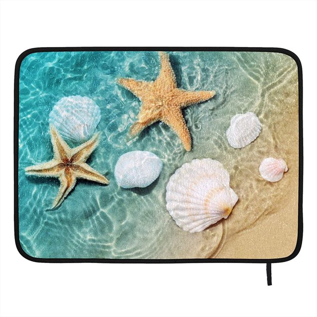 Starfish And Seashell Dish Drying Mat 18" x 24" Microfiber Dish Mat