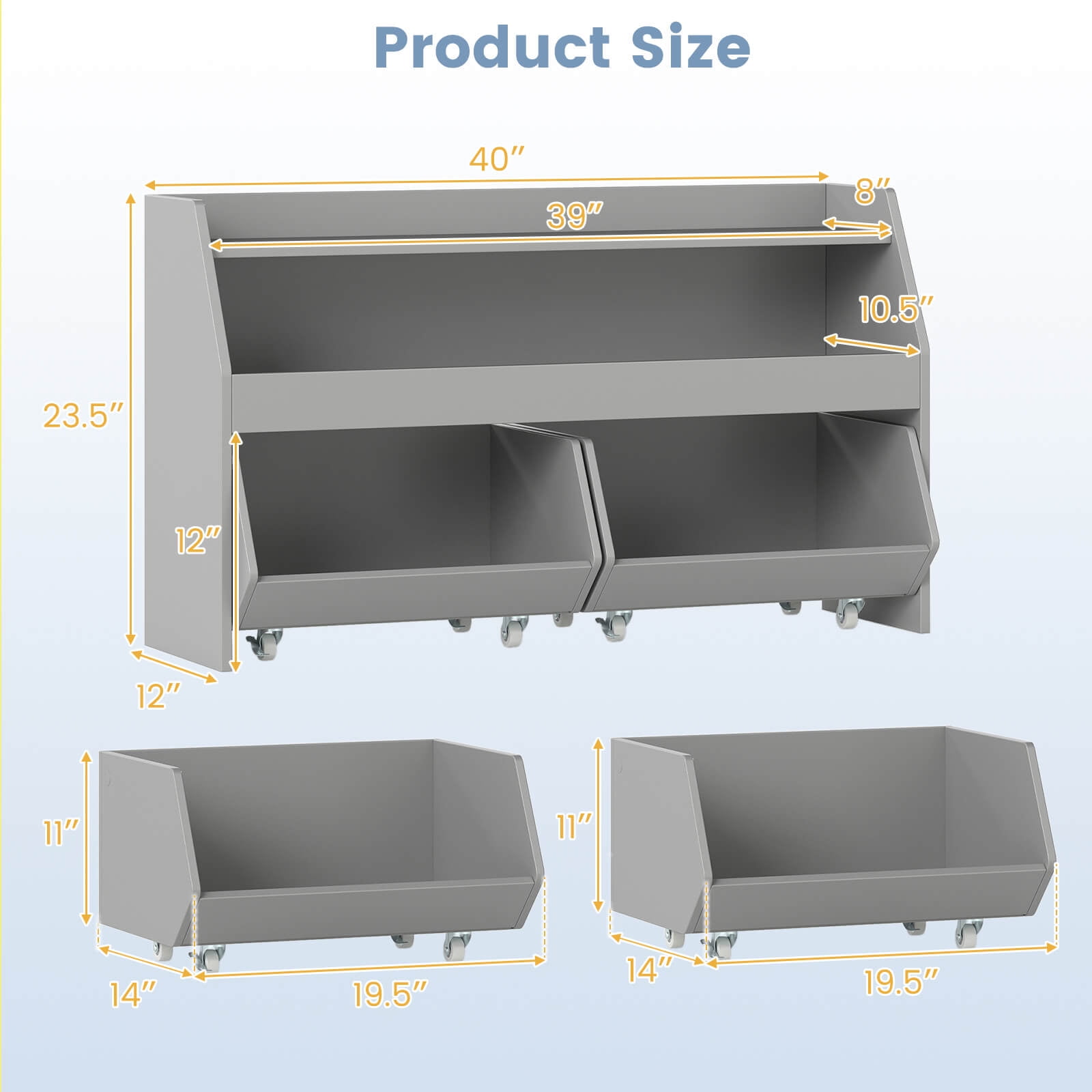 Costway Kids Toy Storage Organizer with 2 Movable Drawers Open Shelf Compartment for Kids Gray