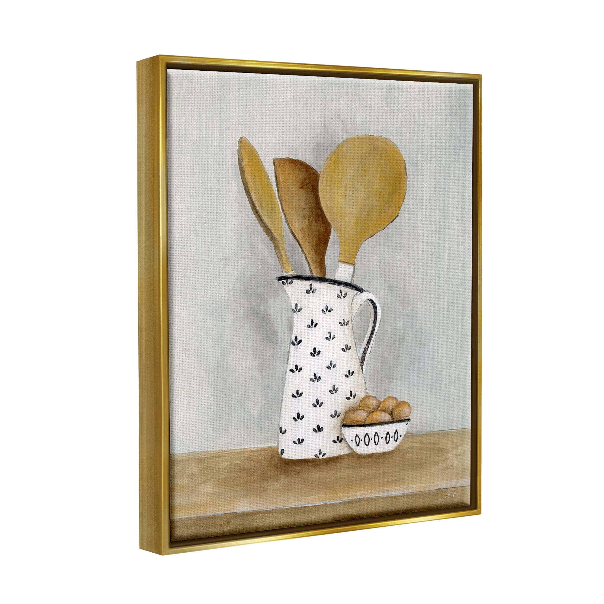 Stupell Industries Kitchen Eggs & Utensils Still Life Food & Beverage Painting Gold Floater Framed Art Print Wall Art