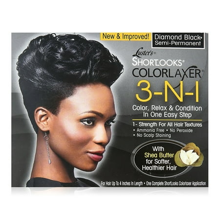 Lusters Shortlooks 3-N-1 Semi Permanent Hair Color Relaxer Kit, Diamond Black, 1 (Best Home Hair Relaxer For White Hair)