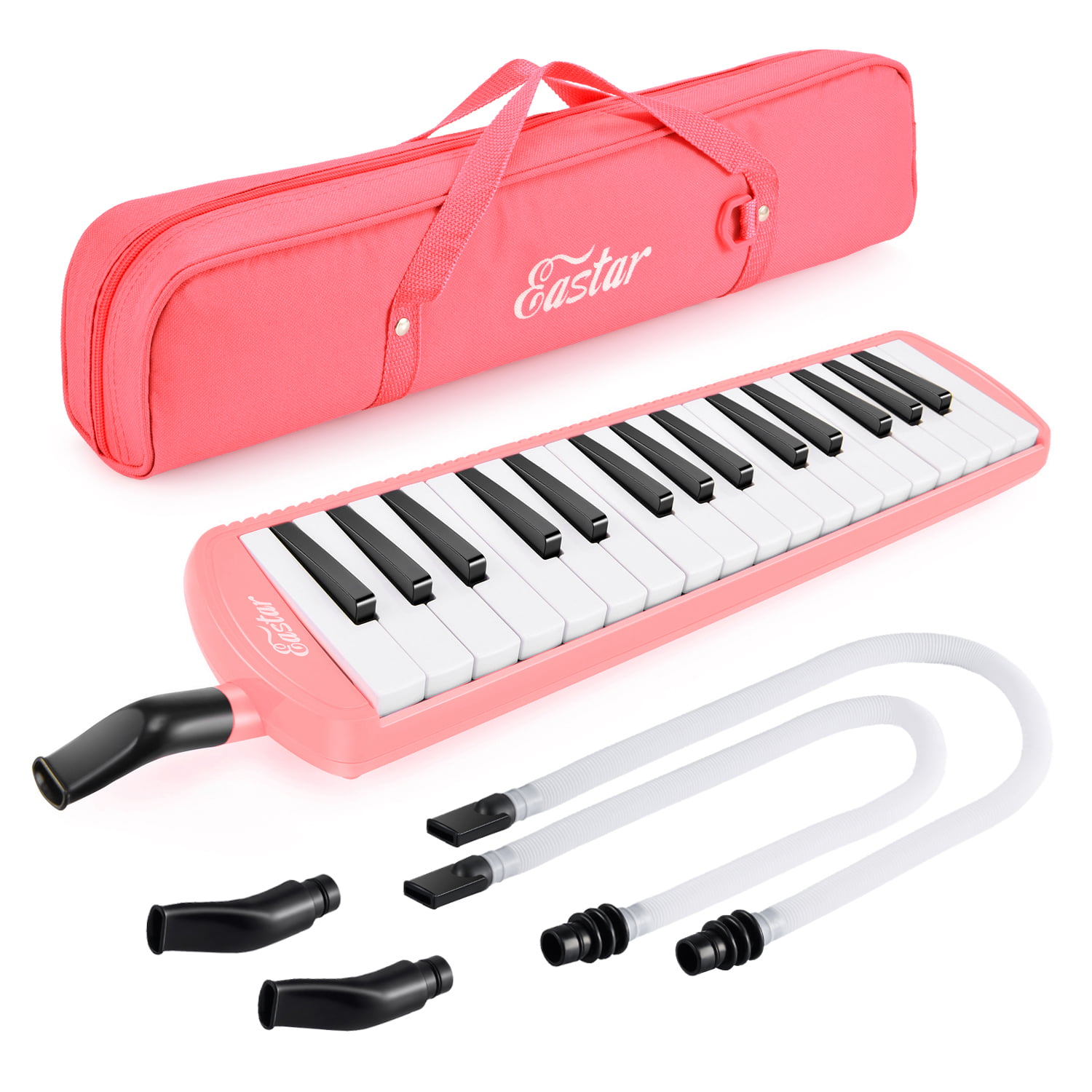 EastRock 37 Key Melodica Instrument Keyboard Soprano Piano Style with Mouthpiece Tube Sets and Carrying Bag for Kids Beginners Adults Gift Pink 