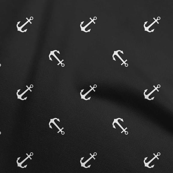 oneOone Polyester Spandex Black Fabric Nautical Anchor Dress Material Fabric Print Fabric By The Yard 56 Inch Wide
