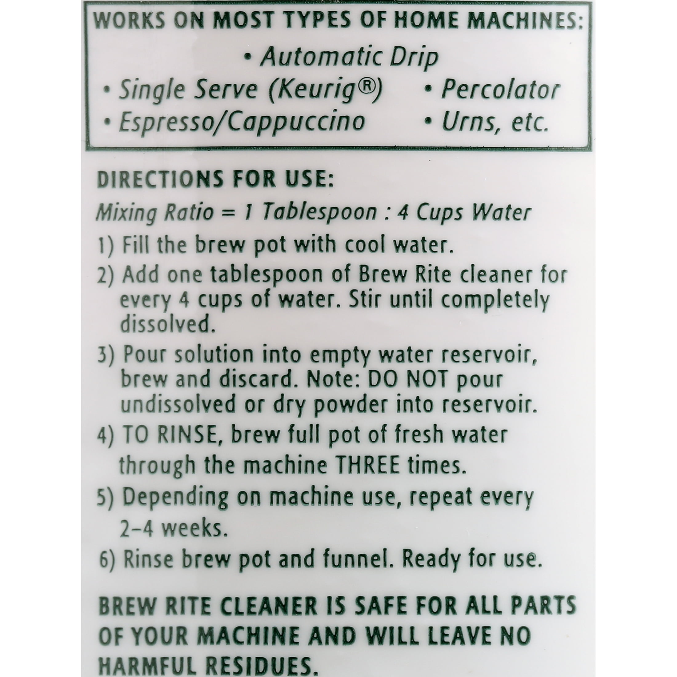 Brew Rite Coffee Maker Cleaner And Descaler For Espresso Machines And Drip Coffeemakers