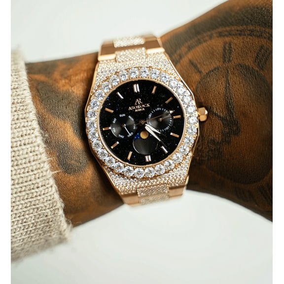 Asorock Watches | Iced transporter - Big diamond bezel - Half iced strap | 44mm CZ diamond watch