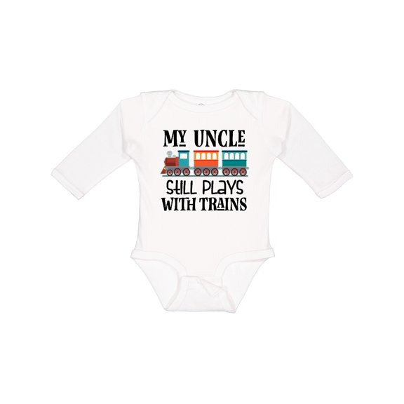 Inktastic My Uncle Still Plays with Trains Boys or Girls Long Sleeve Baby Bodysuit