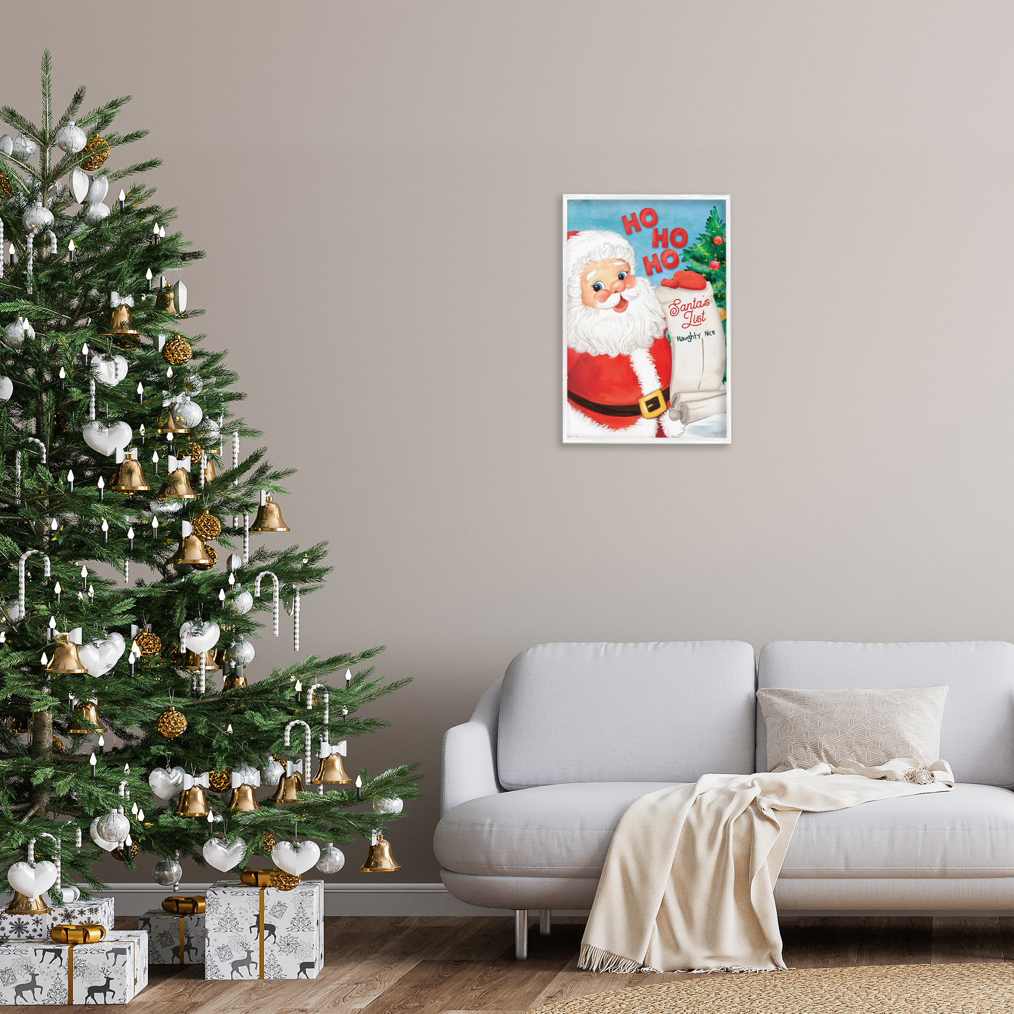 Stupell Industries Santa's Naughty Nice List Holiday Painting White Framed Art Print Wall Art, 16 x 24
