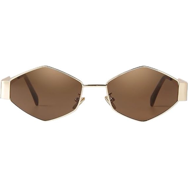 Gafas de sol hexagonales para mujer, gafas de sol geométricas de metal dorado retro vintage