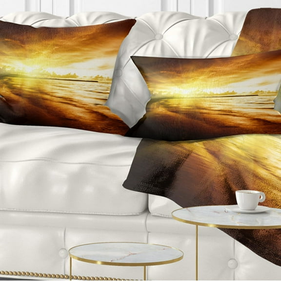 Designart Breathtaking Yellow Caribbean Beach - Seascape Throw Pillow - 12x20