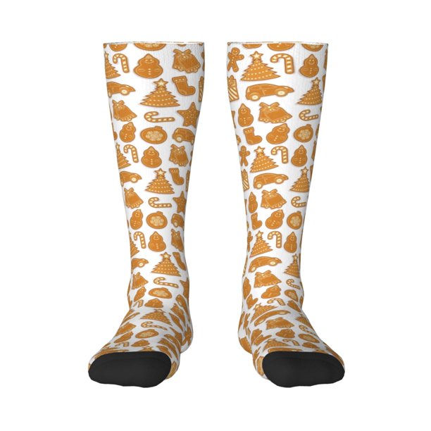 Fotbe Christmas Elements Calcetas Divertidas Estampadas para Hombre y Mujer, Calcetas de Algodón hasta la Rodilla para Caminar, Correr, Enfermería y Embarazo