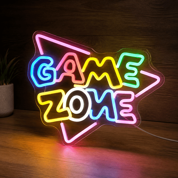 Multicolored Game Zone Neon Sign LED Light for Wall Decor in Gaming Rooms and Man Caves