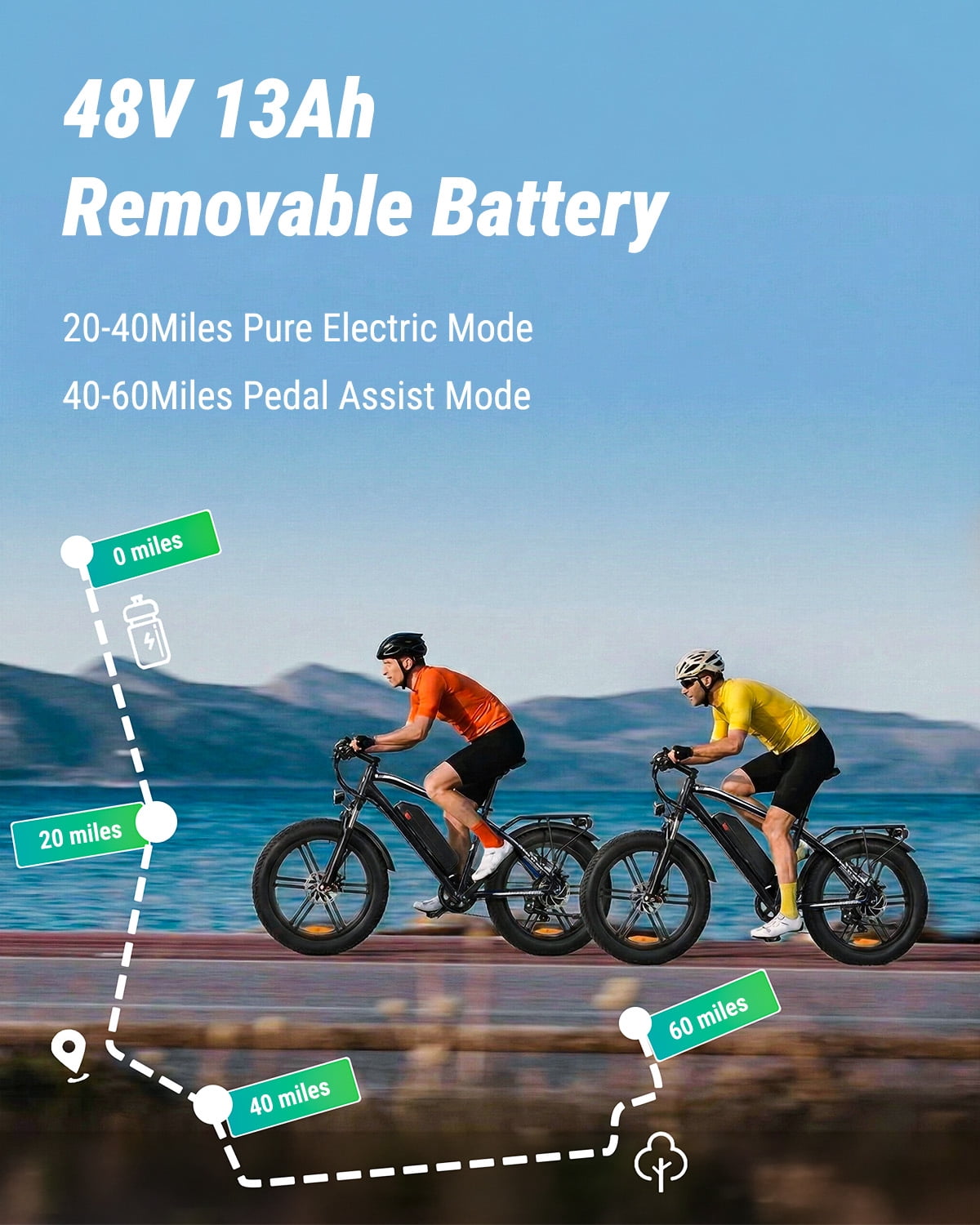 OUXI Electric Bike for Adults, Peak 1000W Electric Bicycle, 48V/13Ah Battery, Up to 25MPH, 20'' Fat Tire Ebike, 38 Miles Range Mountain Bike for Cycling, 7 Speed E Bike, E-bike UL2849