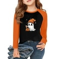 thumbnail image 2 of Drmagiyhm Halloween Shirt for Girl Size 10-12 Casual Holidays Floral Print Shirt Loose Cute Halloween Long Sleeve T-Shirts Little Girl Crewneck Tops 9-10 Years Orange, 2 of 5