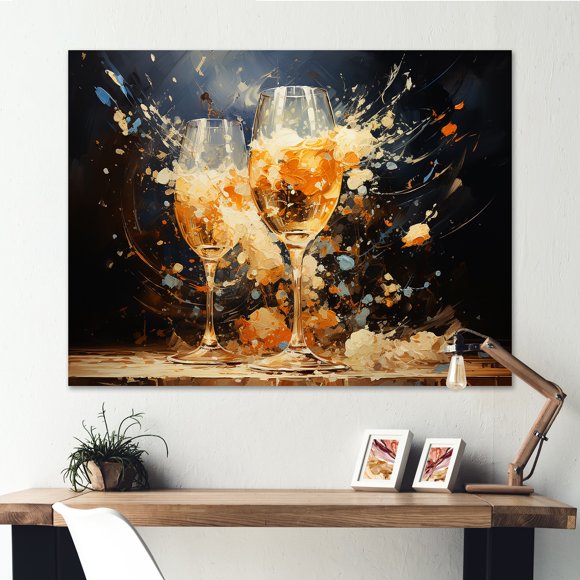 Designart france Wall art decor, France Wall Art, Cheers With French Champagnes , Extra large Canvas wall art, 32x16 inches
