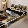 thumbnail image 3 of Castle Fairy Vintage Oil Paint Deer Zipper Full Size Comforter Sets with Fitted Sheet and 2 Pillowcases,Snow Cabin Pine Zipper Bedding Set,Brown White Tan,Black Reversible,4pcs, 3 of 6