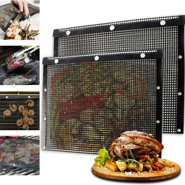 Mesh Grill Bags - Grill Bags for Outdoor Grill Set of 2 - Non Stick BBQ Grilling Bags Reusable and Easy to Clean Works on Electric Grill Outdoor Gas Charcoal BBQ (9.4in*5.5in)