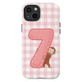 thumbnail image 2 of Pink Gingham Curious Monkey Number 7 Phone Case, Cute Cartoon Animal Birthday Style Protective Cover, Fun Aesthetic iPhone Case for iPhone 17 16 15 14 13 12 11 Pro Plus Mini, 2 of 6
