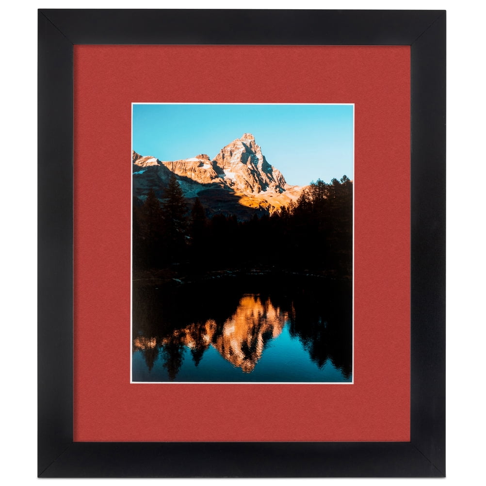 ArtToFrames 16x22 Matted Picture Frame with 12x18 Single Mat Photo Opening Framed in 1.25 Satin Black and 2 Deep Red Mat (FWM-3926-16x22)