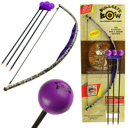 Kids Bow and Arrow Set Beginner Archery Toy Bullseye Purple Camo Training Kit Foam