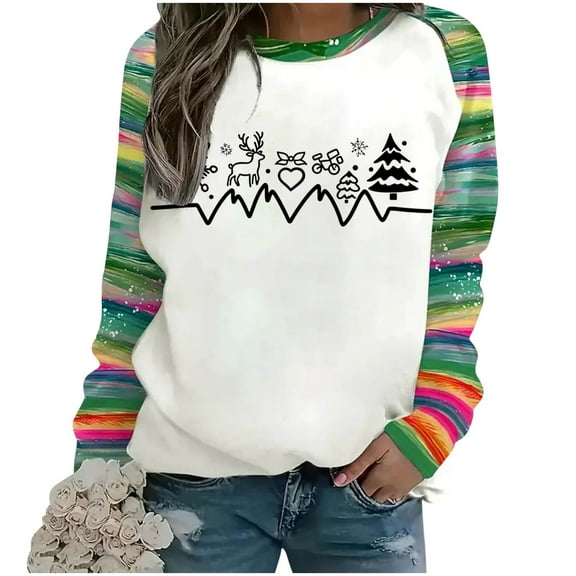 Fall Fashion Must Haves Womens Long Sleeve Holiday Round Neck Pullover Sweatshirt Christmas Top Women Fall Clothes My Items