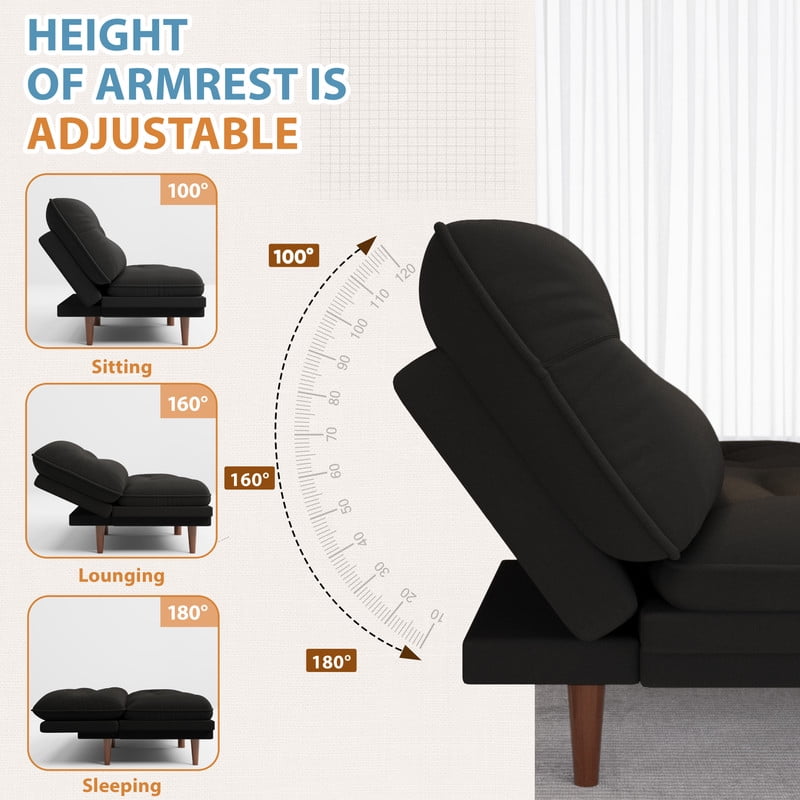 Homall Futon Sofa Bed with Adjustable Backrest & Five Angles Adjustable Armrests Sofa Couch for Small Spaces Living Room Office,Fabric Black