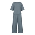 thumbnail image 4 of Riforla Women 2 Piece Linen Outfit Sets Cotton Short Sleeve Shirt Wide Leg Trousers Pant Two Pieces Tracksuit Sets for Women 2 Pieces Dark Gray XXXXXL, 4 of 5