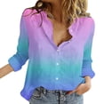 thumbnail image 2 of YVNAURA Womens Floral Print Button Down Long Sleeve Shirt Casual Tunic Blouse Loose Fit Spring Fashion 2026 Round Neck Lightweight Daily Top, Blue,L, 2 of 5