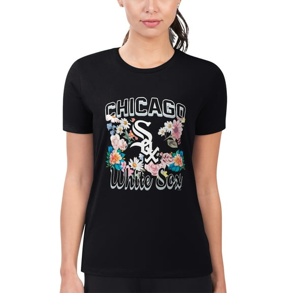 Women's G-III 4Her by Carl Banks Black Chicago White Sox Flowers Graphic Fitted T-Shirt