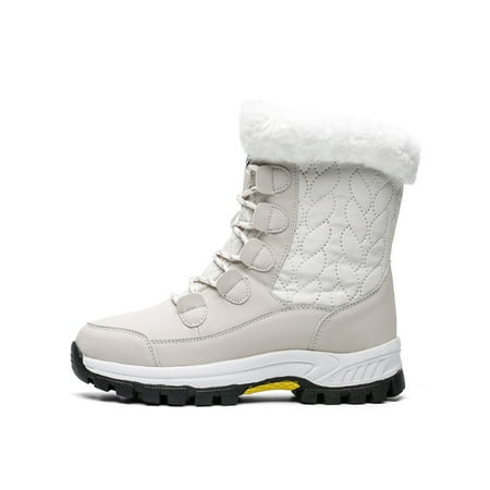 

Avamo Women Waterproof Snow Boots Faux Fur Mid Calf Warm Winter Boots Beige 5