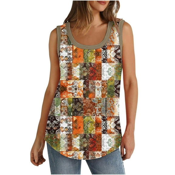 JSheng Summer Tank Tops for Women Women Fashion Printed Round Neck Sleeveless Casual Tee Tank Multicolor XXL
