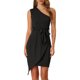 thumbnail image 1 of Vestido de fiesta con cinturón y dobladillo cruzado fruncido de un hombro para mujer Negro L, 1 of 5