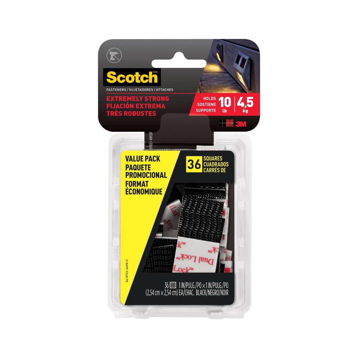 (2 pack) Scotch Black Hook & Loop Fasteners, Heavy Duty, Holds 10 lbs, Size 1 in x 1 in, 36 Count