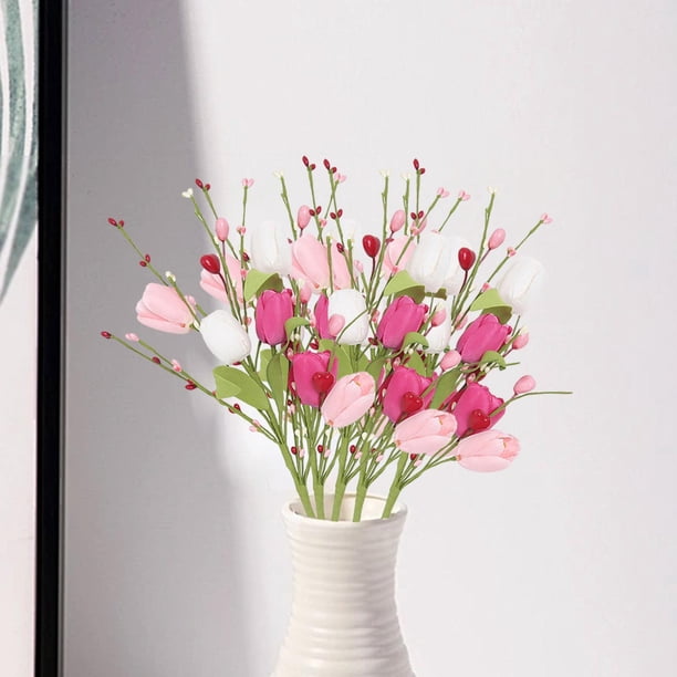 Ramas de flores de tulipán artificiales con adornos de corazón, centro de mesa, regalo de inauguración de la casa, ramo de tulipán para granja, 5 uds.