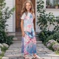 thumbnail image 3 of Uourmeti Kids Girls Short Sleeve Sweet Butterfly Flower Print Dress Summer Casual Loose Dresses Cute Holiday Long Maxi Dress with Pockets, Size 9-10 Years, 3 of 7