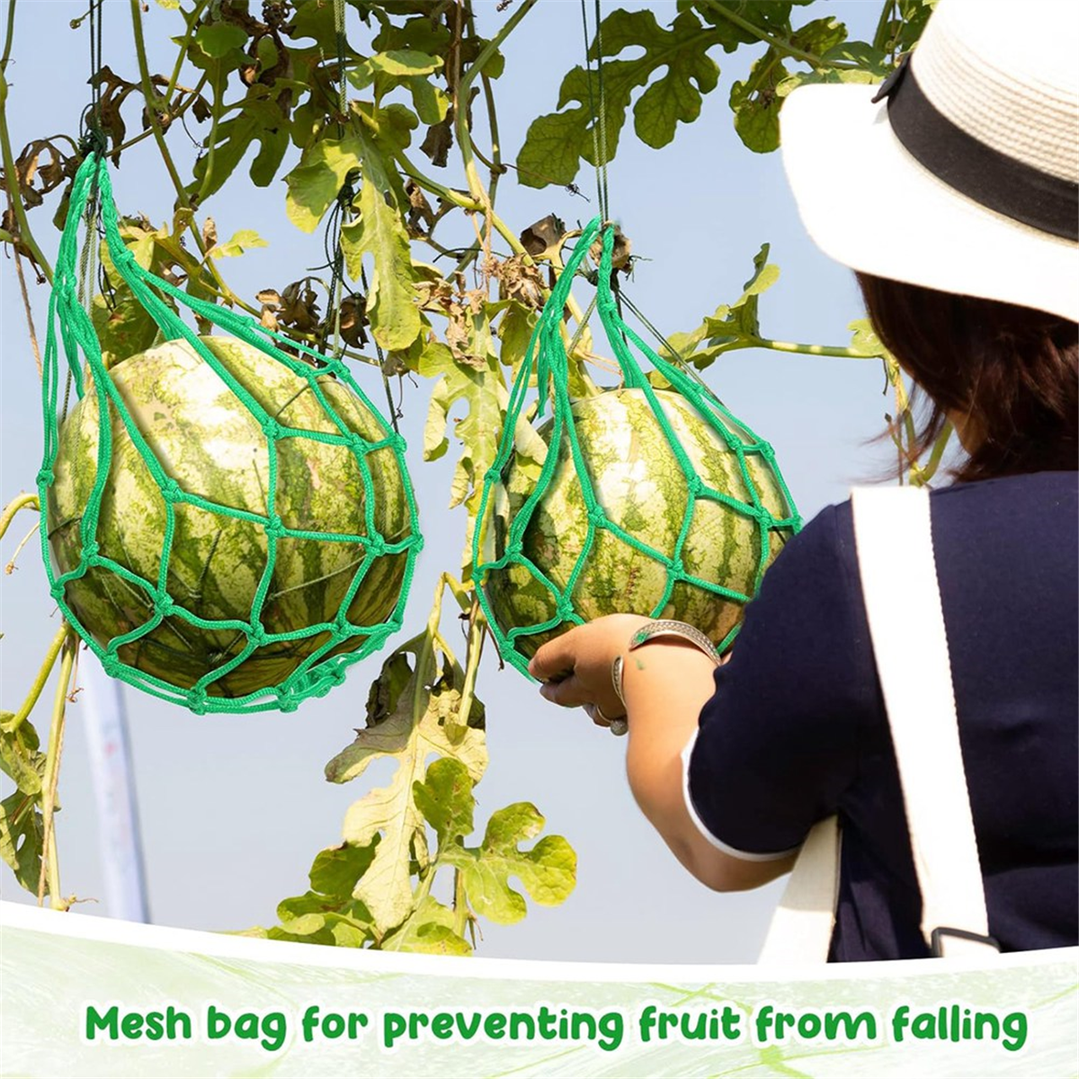 12 Pcs Watermelon Net Melon Hammock Melon Cradle Plant and Garden Supports Pumpkin Support Hanging Bag Protects Green