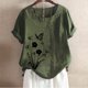 thumbnail image 1 of ICHUANYI Clearance Women's Summer Casual Round Neck Short Sleeve Printing Loose Shirt Tops(Army Green, L) ICHUANYI WER2023081100453, 1 of 3