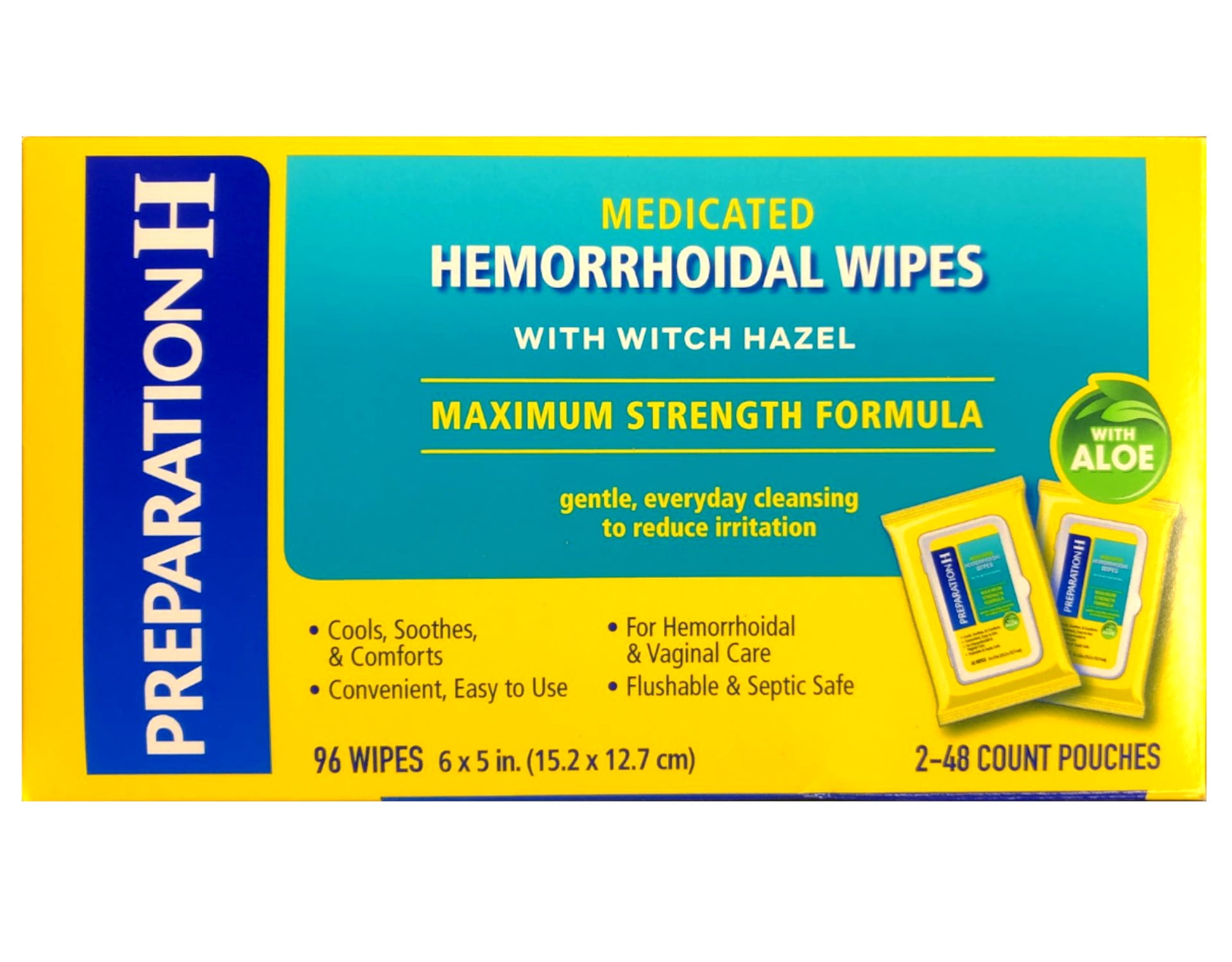 Preparation H Medicated Wipes 96 Each (Pack of 6)