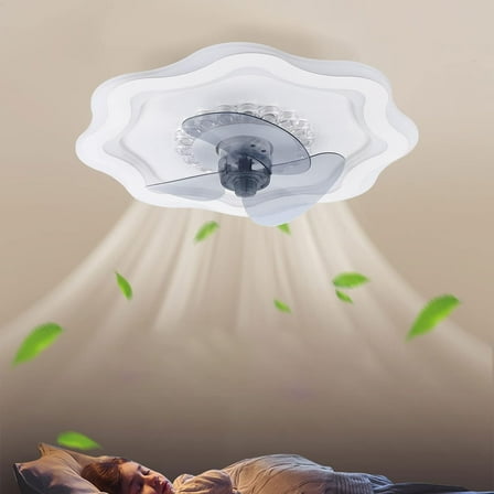 19” Modern Ceiling Fan Lights with Remote Control LED Dimmable Color Acrylic Ceiling Fan Light Adjustable Speed Flush Mount Ceiling Fans for Bedroom Living Room