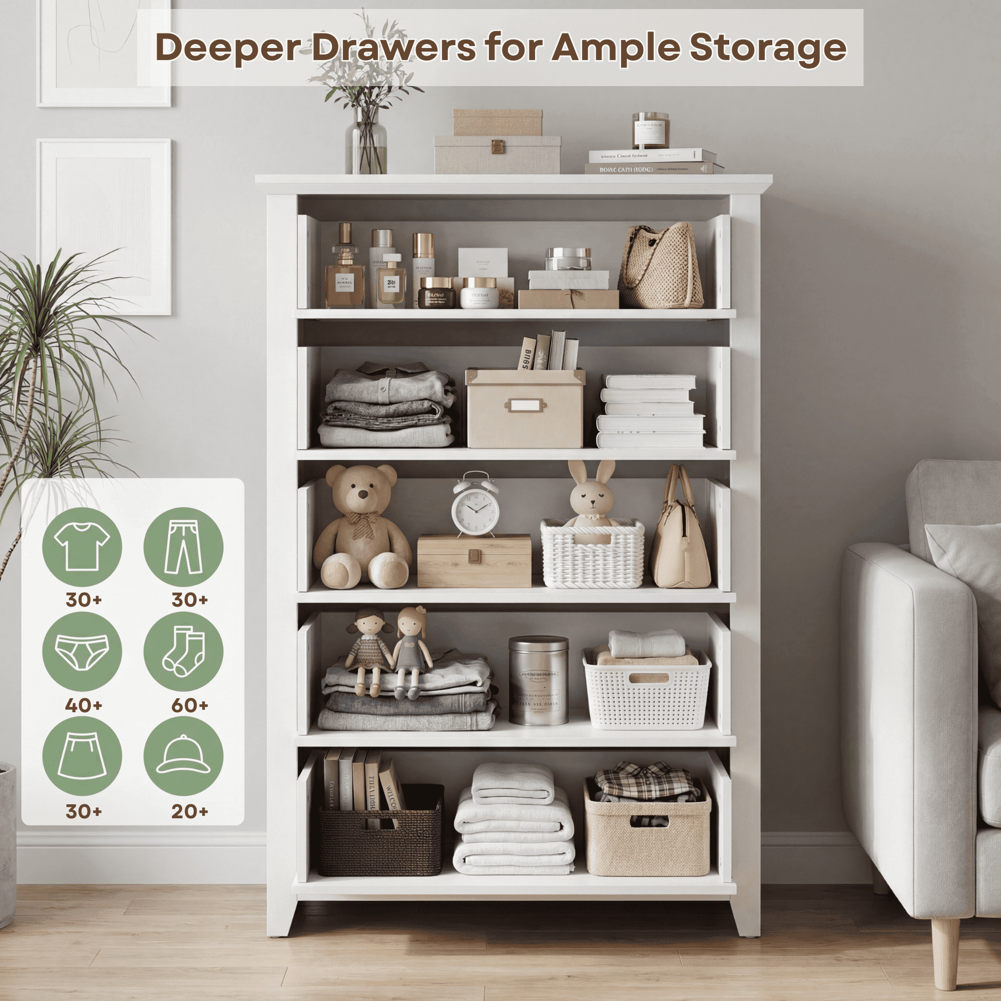 TrumanPick White Dresser for Bedroom Chest of Drawers 5 Drawer Dresser 47" Tall Wood Dresser for Living Room
