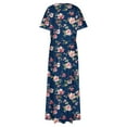 thumbnail image 4 of Viikei Women Dress Summer Maxi Dresses,Belted Wrap Short Sleeve Dress,Women's Plus Printed Casual Short Sleeve Round Neck Pleated Pocket and Ankle Dress Navy XXXXL, 4 of 6