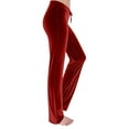 thumbnail image 6 of Lenpel Women's Velvet Yoga Pants Vintage High Waisted Drawstring Straight Leg Workout Lounge Pants Velour Casual Trousers(Red,X-Large), 6 of 7