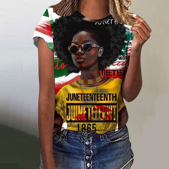 Giftesty Blouses for Women Dressy Casual Women's Independence Day Printed Round Neck Short Sleeved T-shirt Top