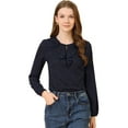 thumbnail image 1 of Unique Bargains Women's Ruffle Neck Long Sleeve Polka Dots Blouse Shirt, 1 of 5